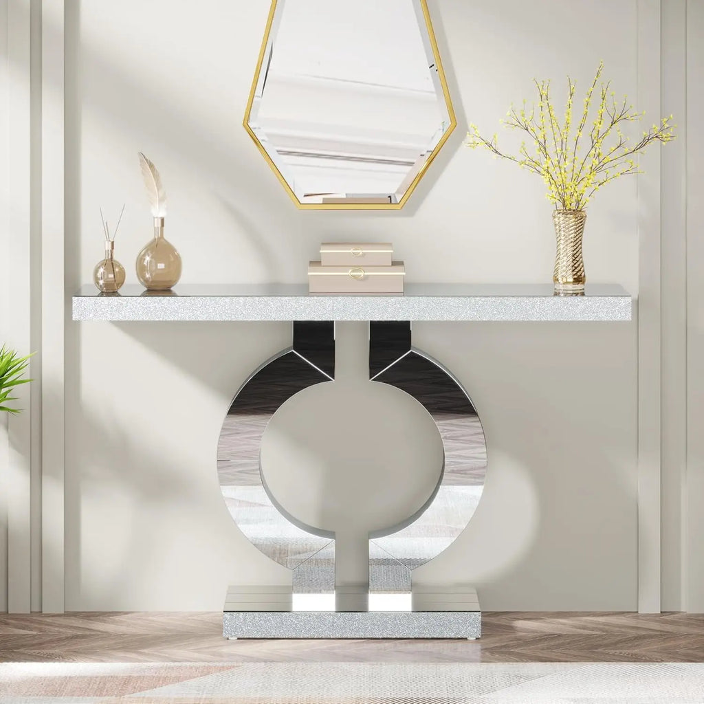Tribesigns 43.3-Inch (110cm)Mirrored Console Table, Modern Entryway Table with Thickened Mirror Finish Tabletop