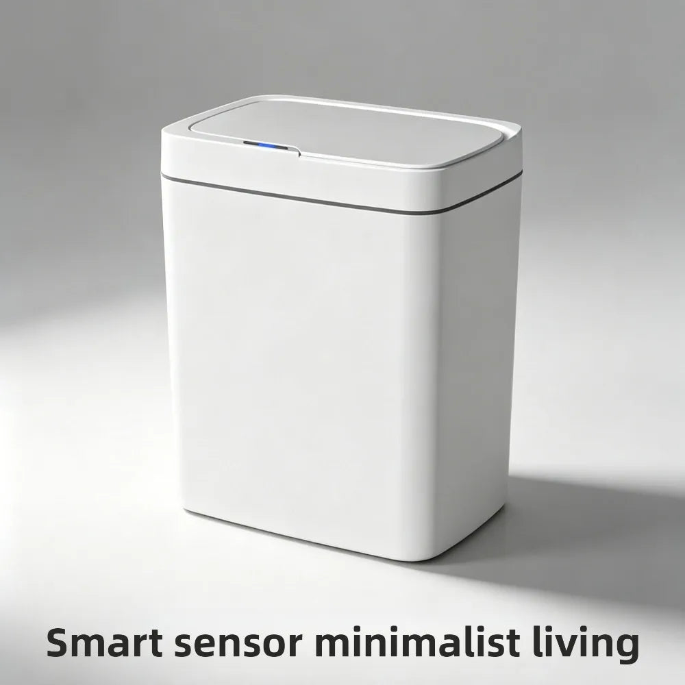 White Touchless 15L Smart Sensor Trash Can – Electronic Bathroom Garbage Bin with Automatic Bagging, Smart Home Compatible