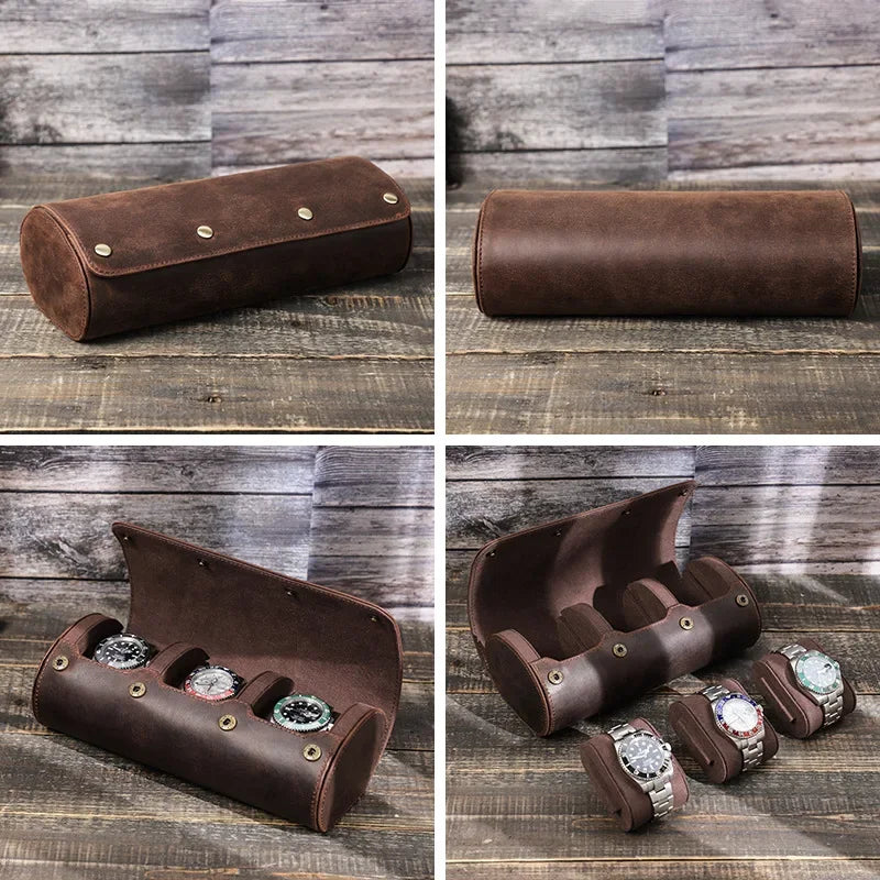 CONTACT'S FAMILY 3 Grids Genuine Leather Watch Box Men Watches Travel Storage And Packaging Wristwatch Case High Quality Gift