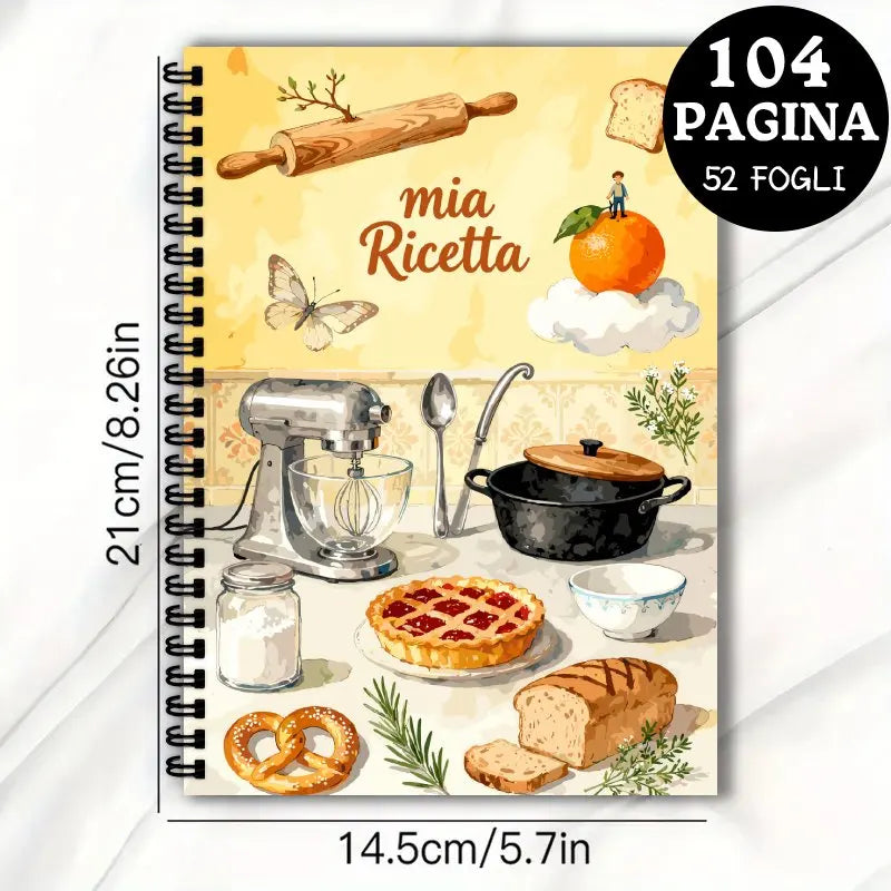 Italian recipe book, Blank Kitchen Notebook, Record Your Favorite Recipes, Home Chef Journal, Illustrated Cooking Diary