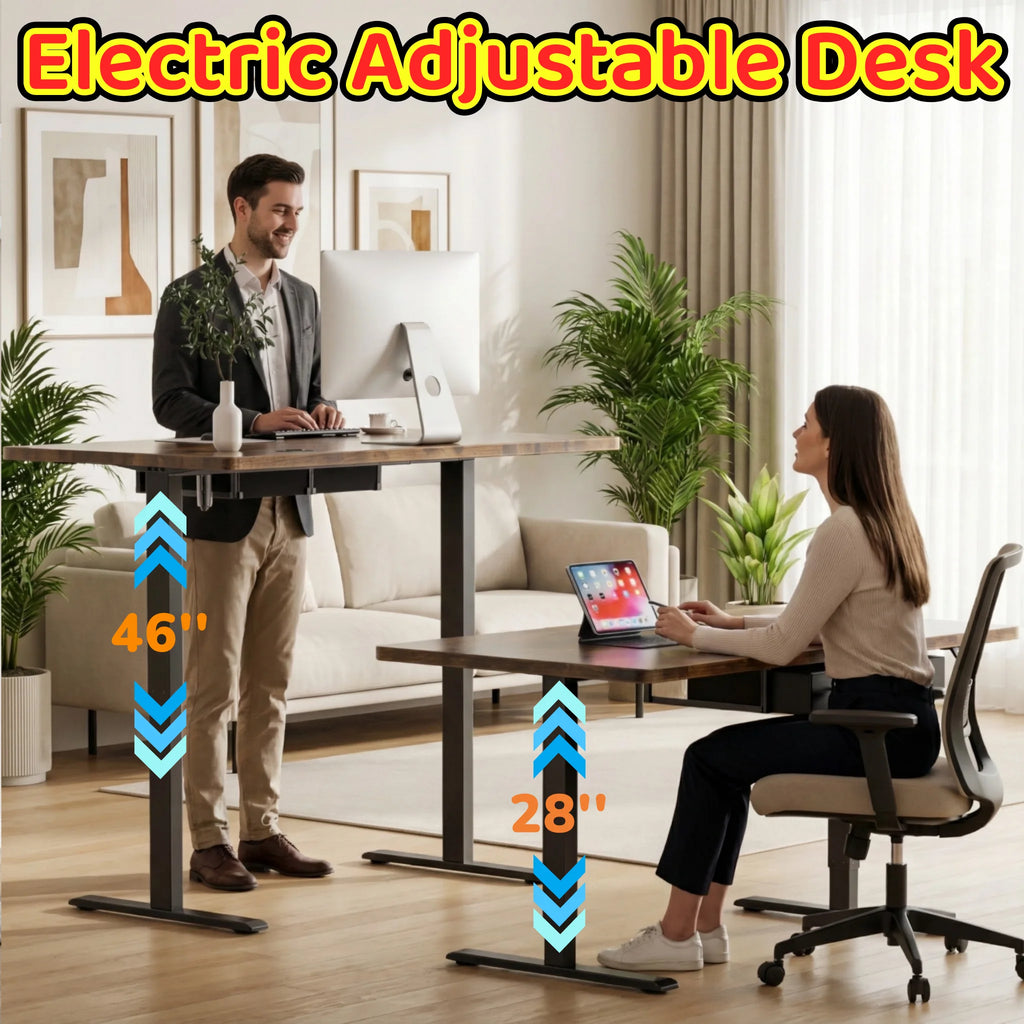 47/55/63/71/79inch Electric Height Adjustable Desk, Heavy-Duty Large Sit-Stand Table, Gaming Desk with Power Outlet & Drawer