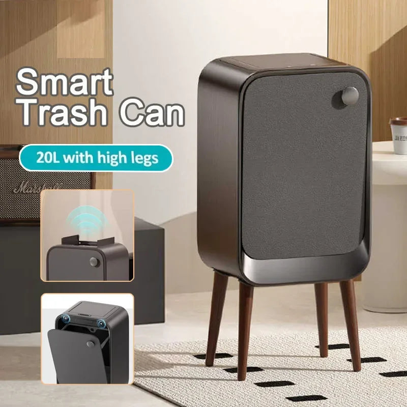 20L High Feet Smart Sensor Trash Can with Lid Two-way Light Luxury Trash Bin Home Large Kitchen Wastebask Bathroom Paper Basket