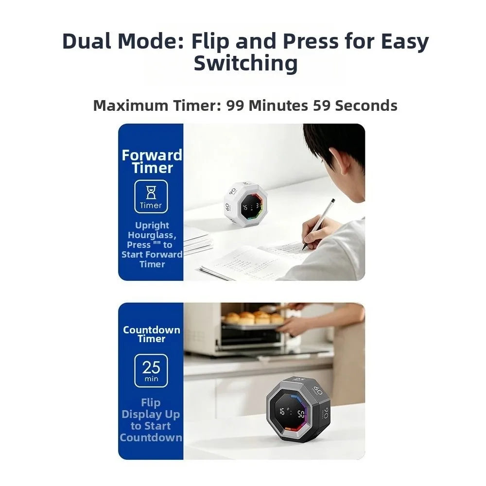 Multifunctional Magnetic Gravity Sensor Timer LED Display Smart Flip Timer Clock Usb Charging Visual Cube Timer Time Countdown