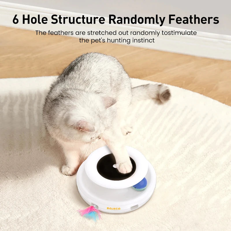 ROJECO 2 in 1 Smart Cat Toys Automatic Feather Fun Ball Toy Set 5 Modes Electronic Interactive Pet Toy For Cat Dog Supplies