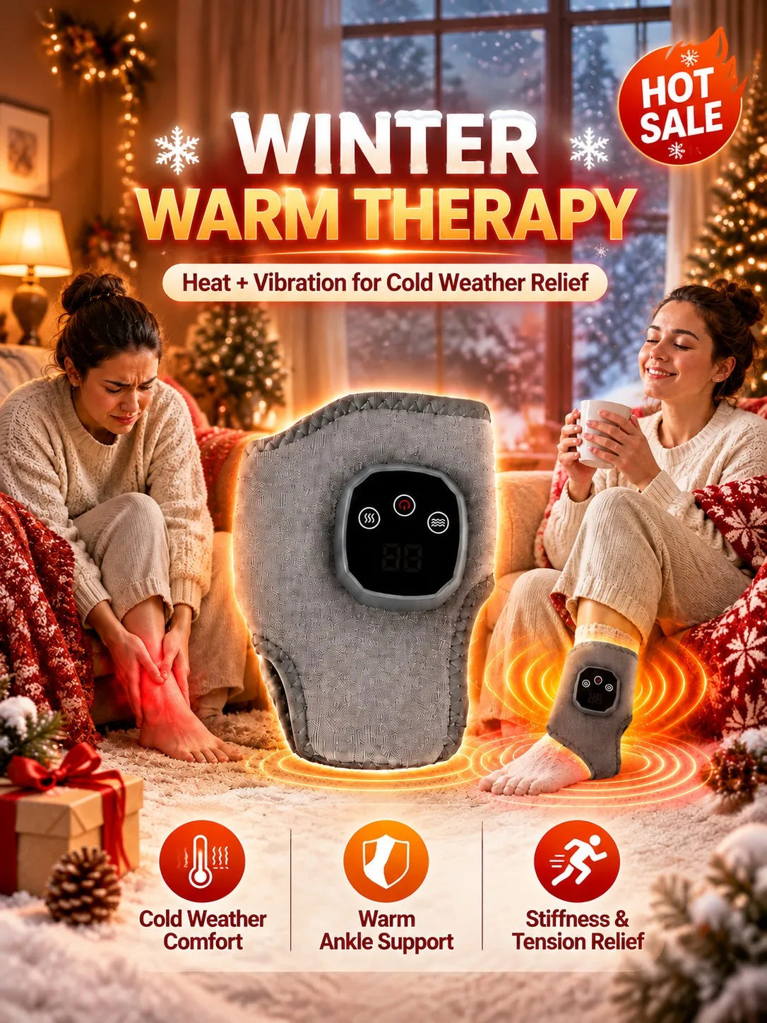 Heated Ankle Massager with 4 Heat Levels, Electric Warming Wrap with Digital Display for Cozy Winter Relaxation at Home