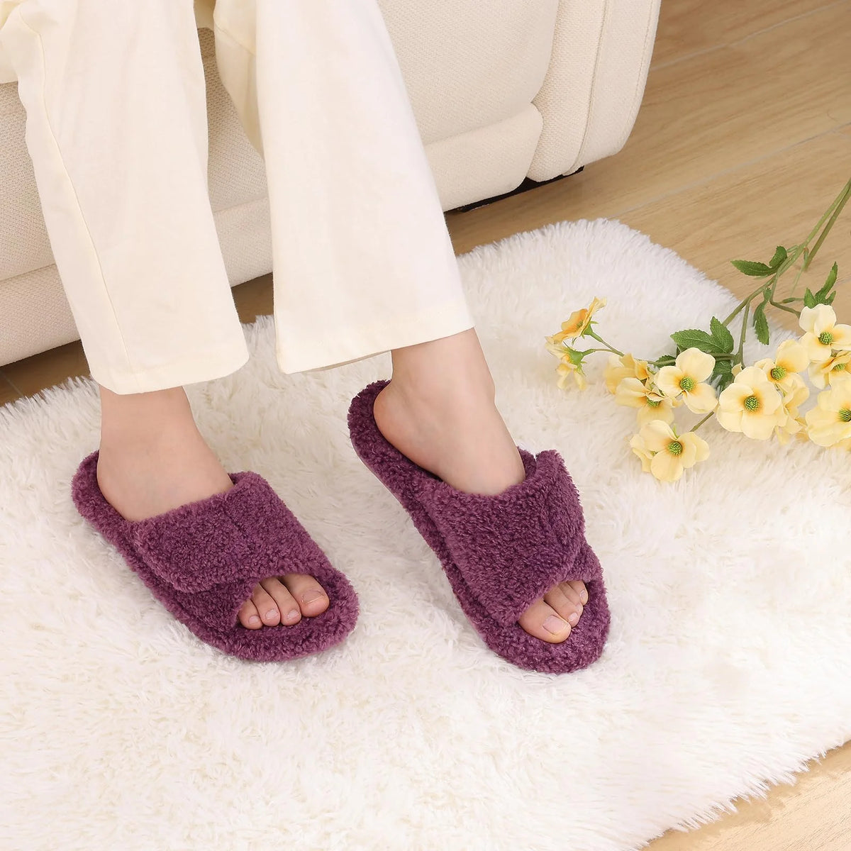 Bebealy Women's Orthopedic Slippers Indoor Open Toe Slipper With Arch Support Adjustable Lady Houes Shoes For Plantar Fasciitis