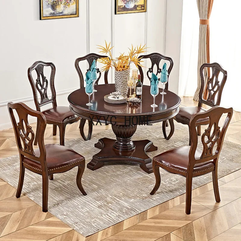 Wood Dining Table and Chair Nordic Solid Wood Small Apartment Round