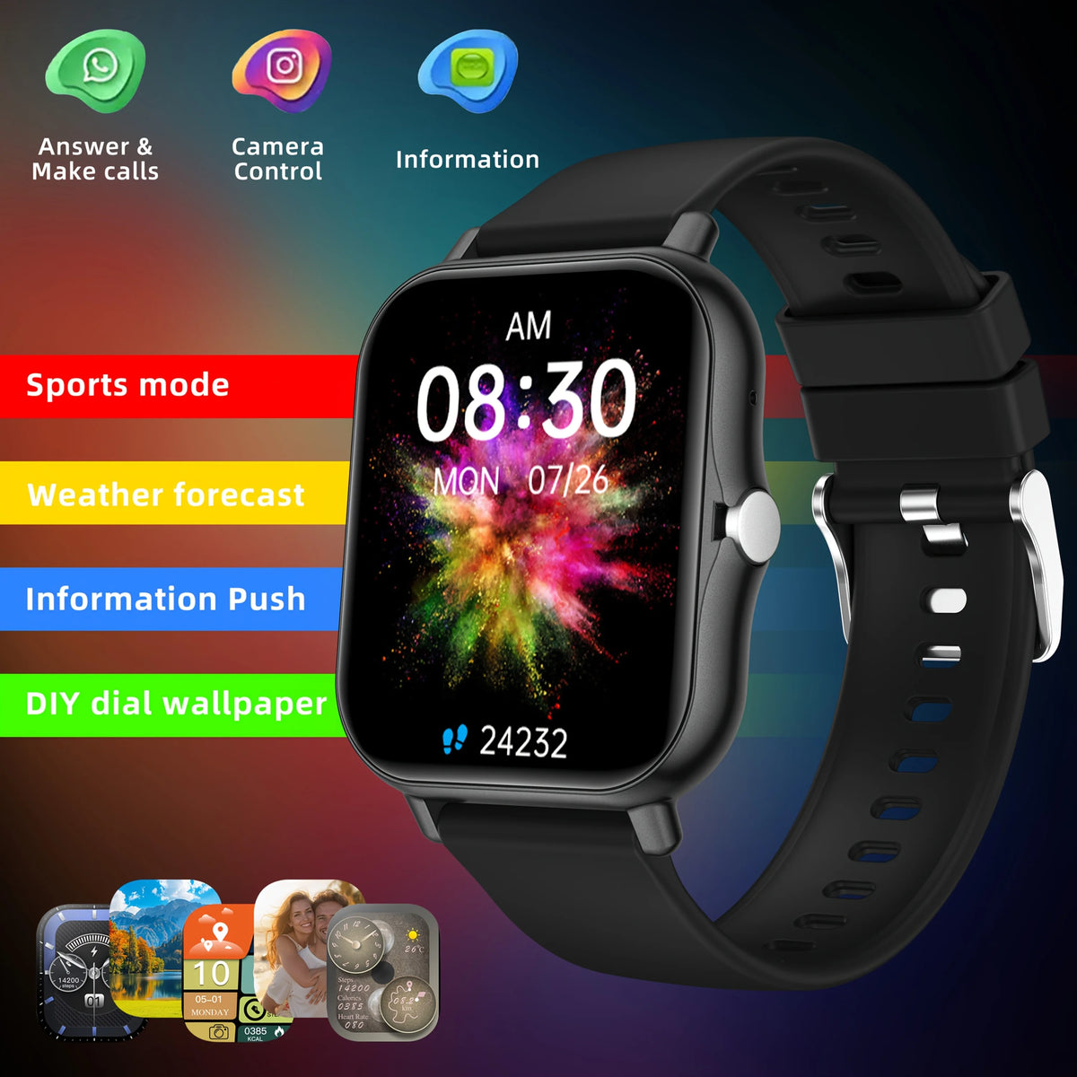 HOT Sports Smart Watch, 1.83-Inch Full Touch Screen Display Information, Answering Calls Smart Watch, 100+ Sports Modes, Fitness Pedometer, Message Reminder, Weather Forecast, Remote Photo, Wireless Music Playback, Replaceable Wallpaper