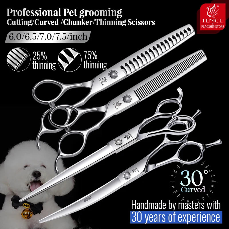 Fenice 6//6.5/7/7.5 Inch Professional Pet Dogs Grooming Scissors Set Straight&Curved &Thinner&Chunker Shear Scissors