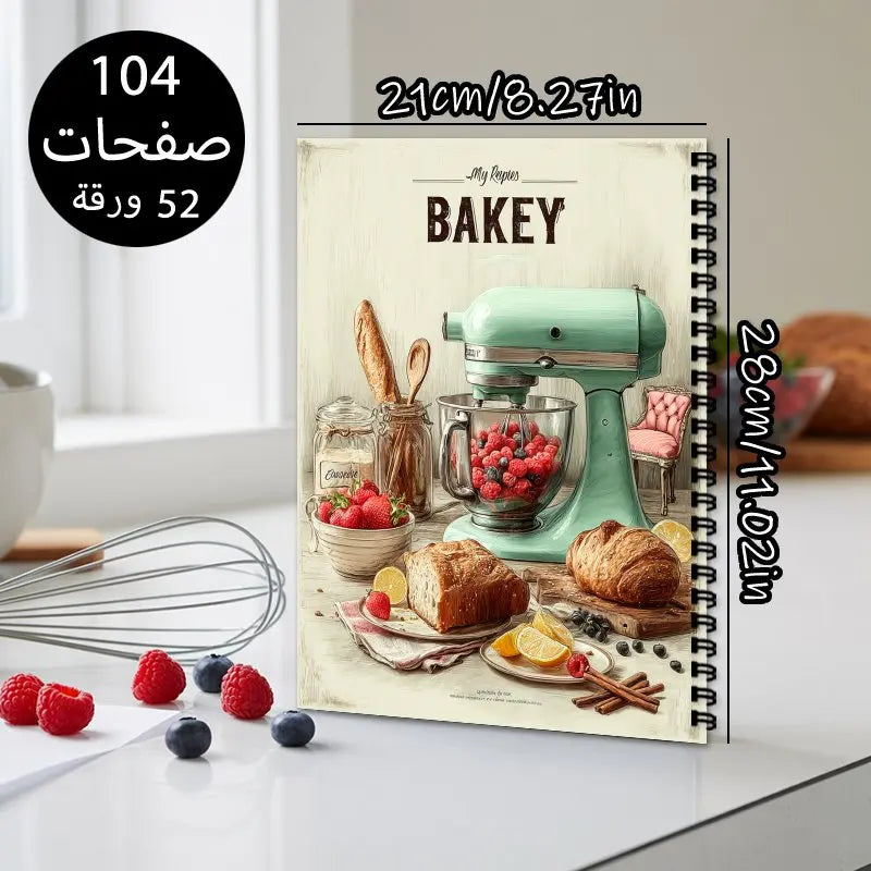 Arabic Recipe Book | Spiral Binding Notebook A4 - Recipe Collection Book, Can Hold up to 100 Recipes, Baking Theme Design