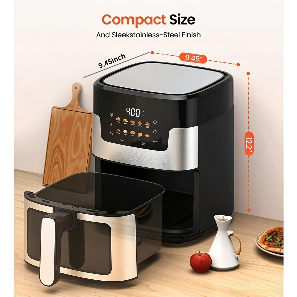 [10-In-1 Air Fryer] 10-In-1 Digital LED Touch Screen Air Fryer, 7.5QT Oilless Cooker with 10 Preset Cooking Modes