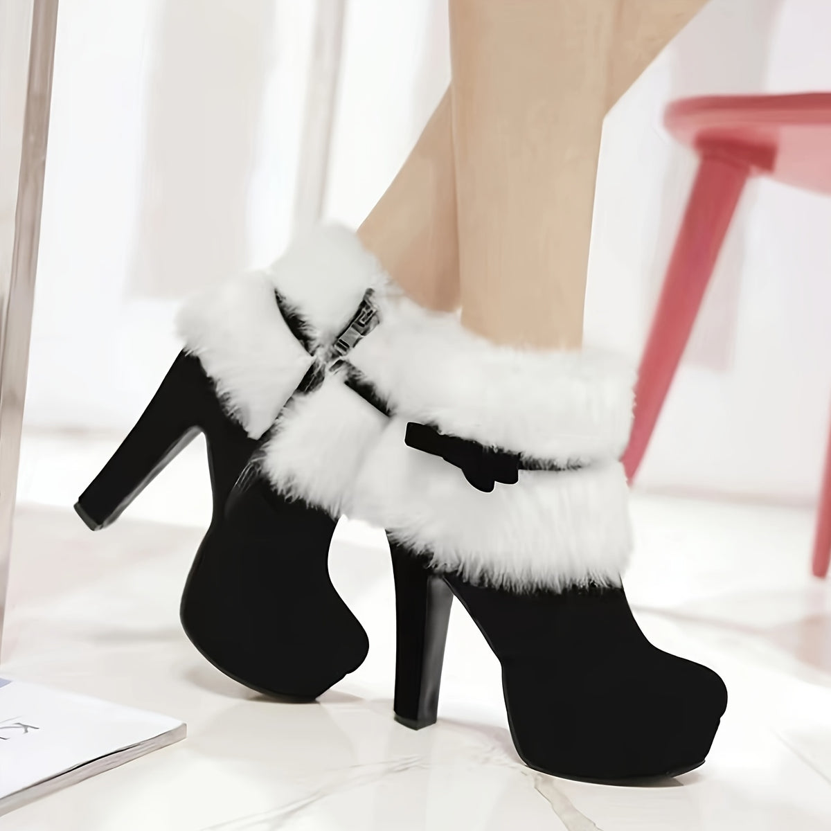 Women'S High Heel Platform Thickened Plush Christmas Boots, Women Shoes Elegant Women Shoes Classy Lady Shoes