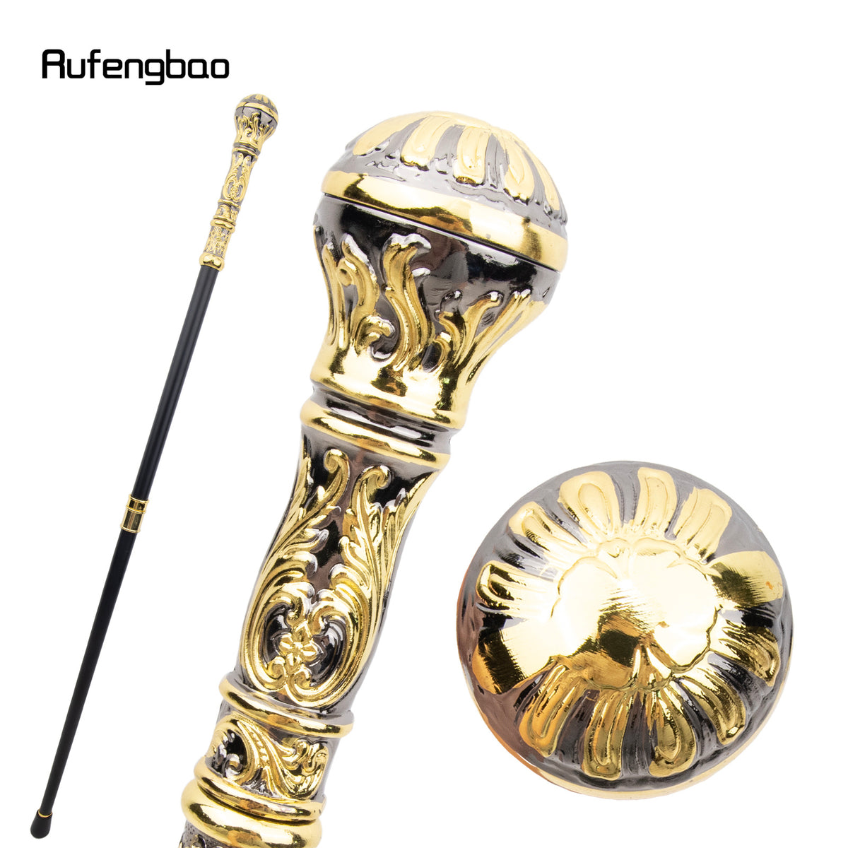 Golden Black Luxury Round Handle Fashion Stick | Elegant Crosier Knob Stick 36.61inch, Alloy Material by Rufengbao, For Cosplay & for party