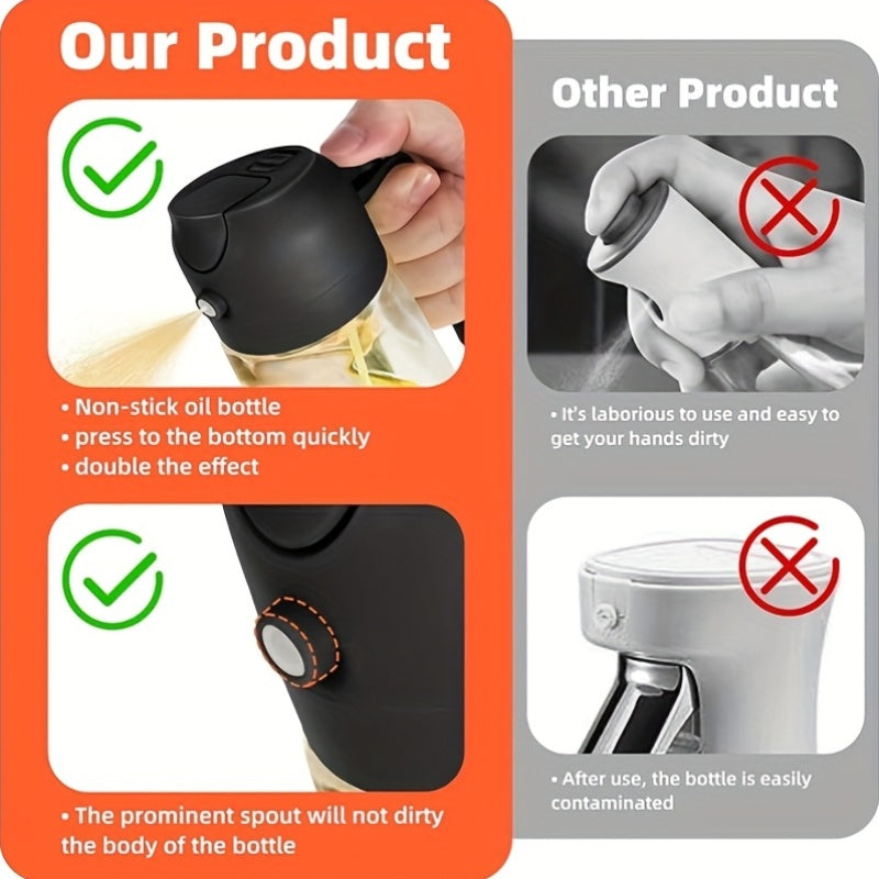 16 Oz / 470 Ml Plastic Olive Oil Sprayer, Suitable for Cooking, 2-In-1 Olive Oil Dispenser, Perfect for Kitchen Tools And Air Fryer Additions, for Salads And Grilling, Black
