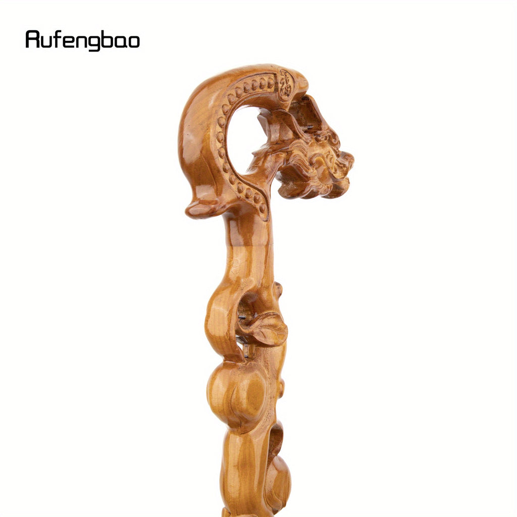 Yellow Dragon Wooden Single Joint Fashion Wood Stick Decorative Cospaly Cane Halloween Crutch Wand Crosier 37.01inch