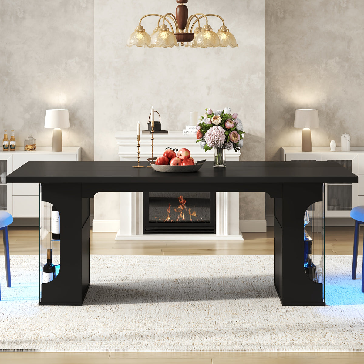 71-inch Modern Dining Table with LED Glass - Rectangular Table Suitable for 4-8 People, Space-Saving Design with Artificial Top & /MDF Frame, Assembly for Dining Room,, Entertaining - 71"