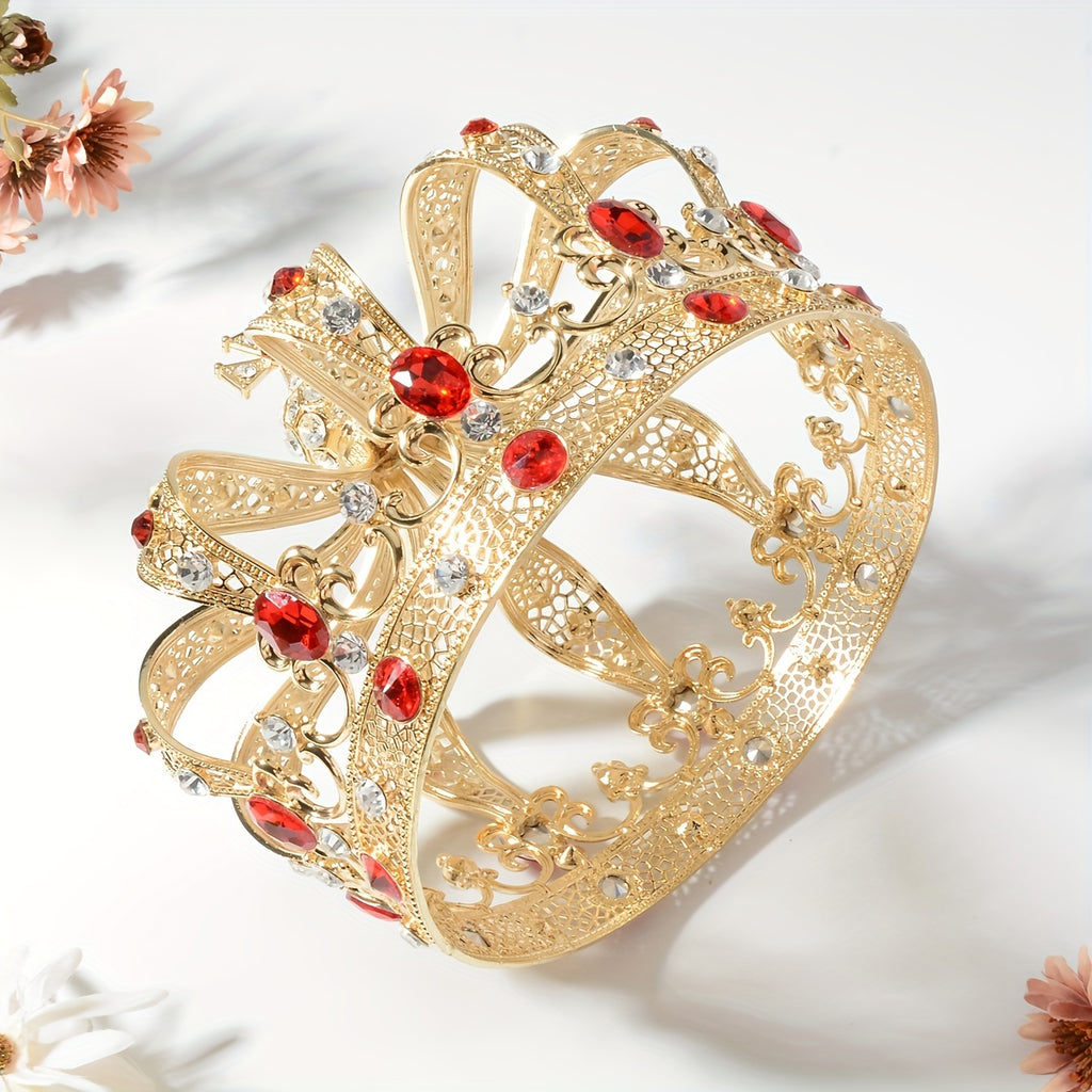 Women's Baroque Style Crown Headpiece - Zinc Alloy, Floral Design, Goth Accessories for Autumn Festival | Durable Construction | Rhinestone Embellished