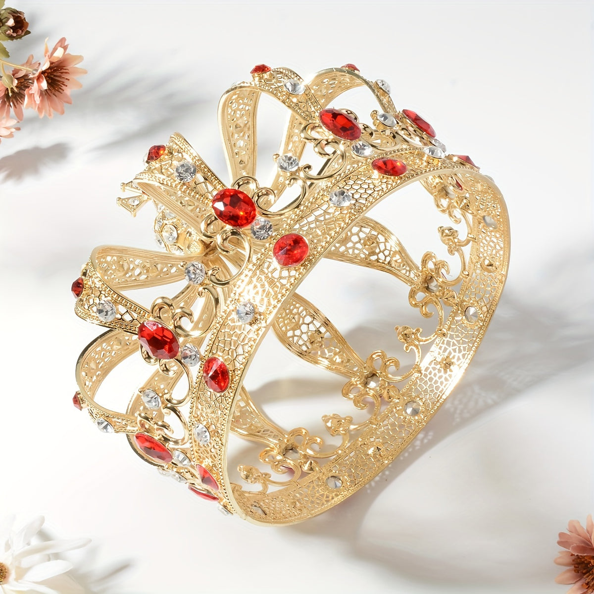 Women's Baroque Style Crown Headpiece - Zinc Alloy, Floral Design, Goth Accessories for Autumn Festival | Durable Construction | Rhinestone Embellished