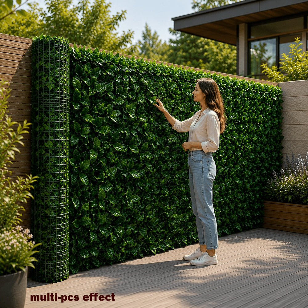 Courtyard Balcony Privacy Screen Artificial Greenery Fence Decoration, Set of 5 Panels (Each 19.69×19.69inch), Combined Size 59.06×39.37inch Large Greenery Wall, UV-Resistant, Weatherproof, and Sun-Proof, High-End Plastic Material Requires No