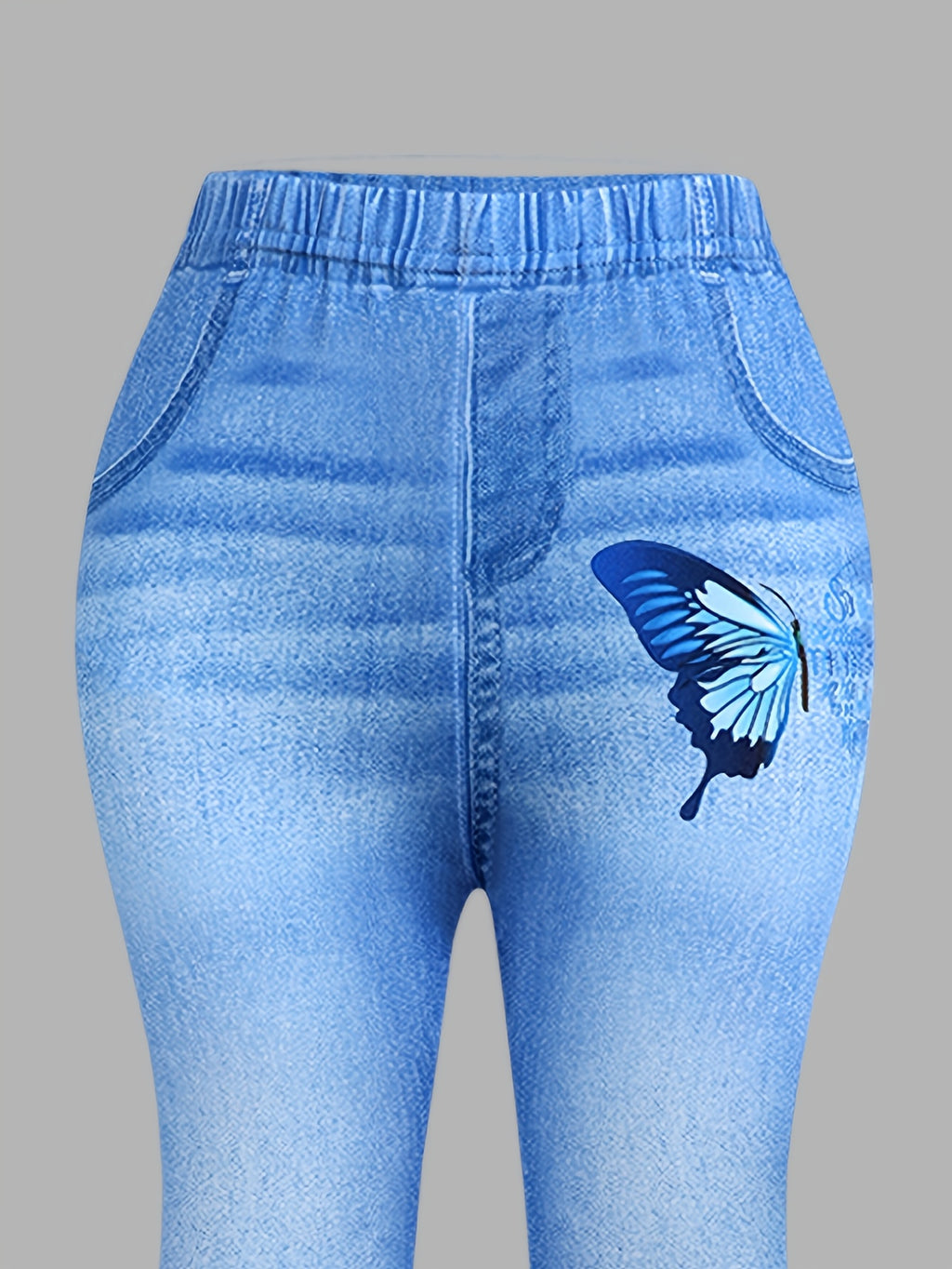 3pcs Fashionable Girls' All-Season Flared Pants, Featuring a Dreamy Butterfly, Artistic Font, and Bow Pattern Combination, with a Faux Slit Design and High-Definition Positioned Digital Print. Imitation Denim with Faux Pockets
