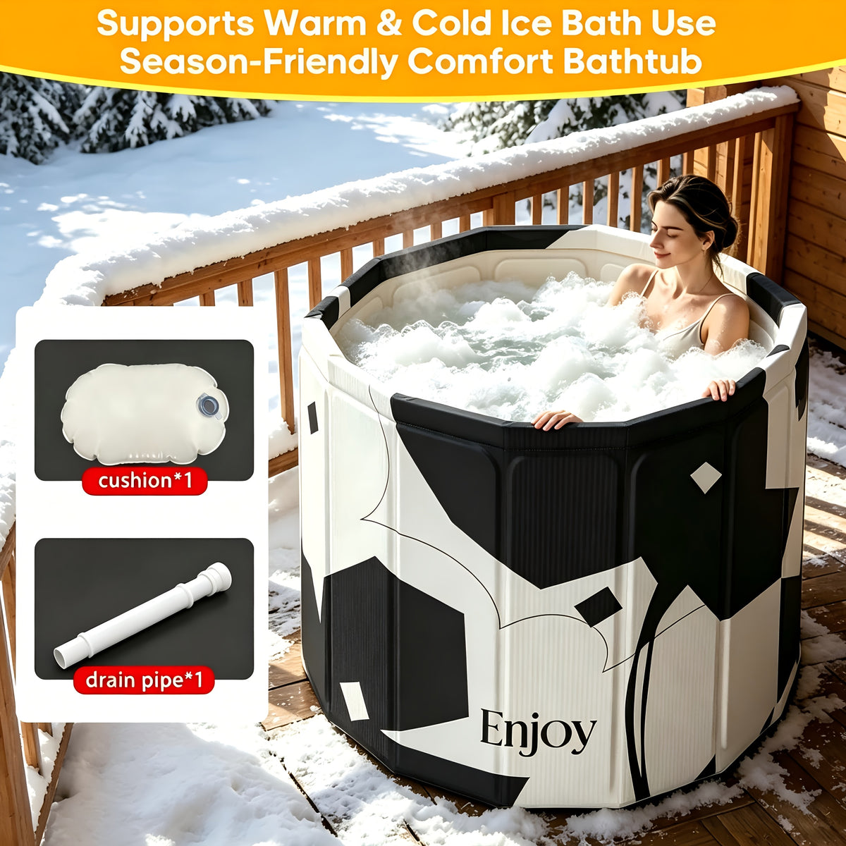 Foldable Adult Hot Bath & Cold Plunge Tub, Full Body Portable Bathtub with Anti-Slip Base, Multi-Use Storage Bin, Waterproof Odor-Free, Ideal for Small Space Travel Holiday Gift
