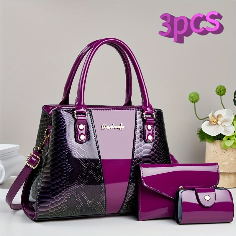 Women's Snake Print Handbag 3pcs Set Suitable for Fall/Winter - Detachable Strap & Zipper Closure Tote, Blazer-Compatible for /, Multi-Color ( /////) Handbags