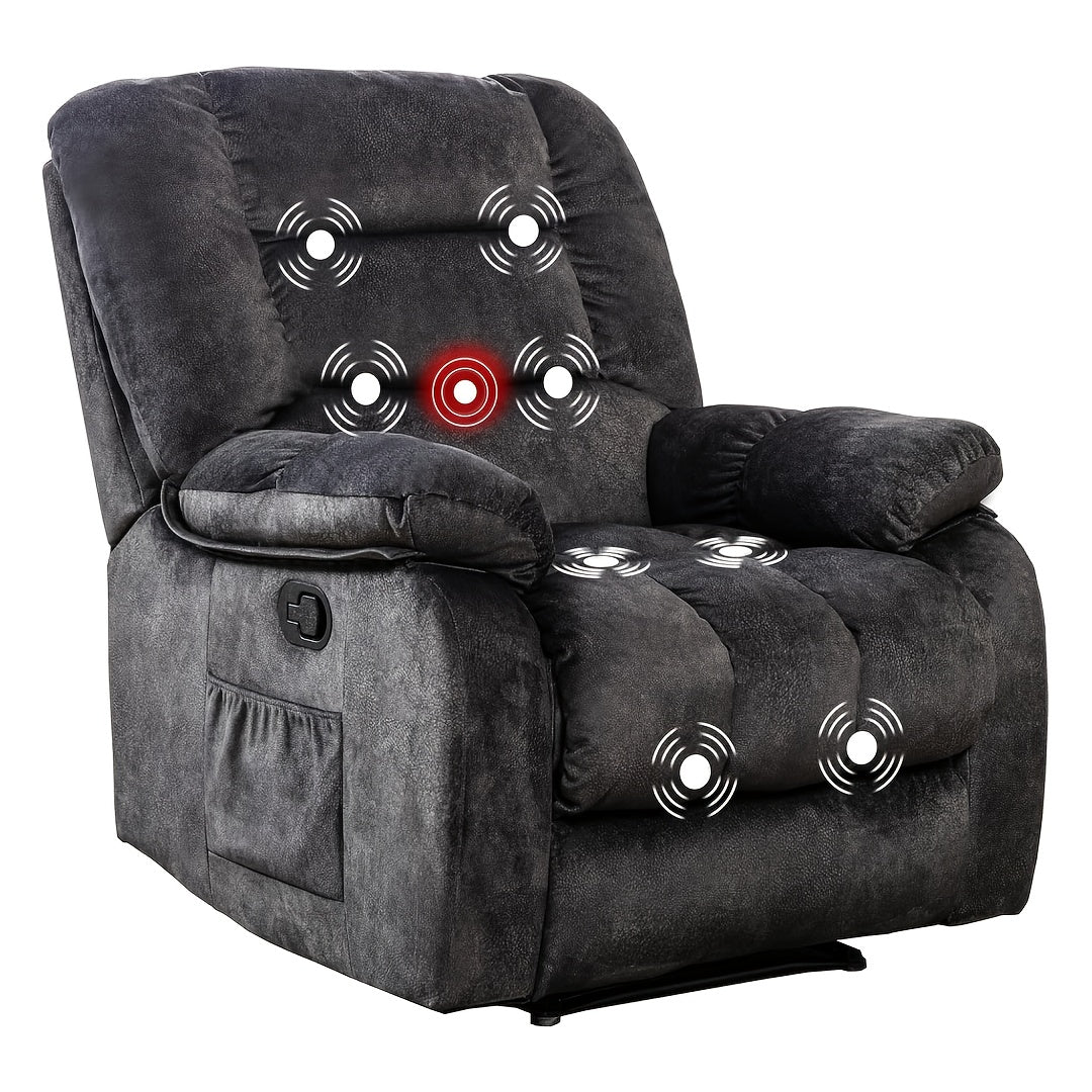 Oversized Manual Recliner Chair with Massage And Heat, Soft Fabric Reclining Single Sofa with Lumbar Heating & 8 Vibration Points, Overstuffed Lounge Chair for Living Room