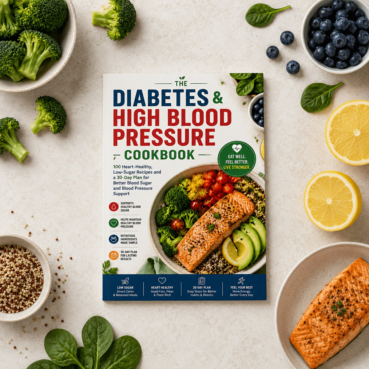 The Diabetes & High Blood Pressure Cookbook 100 Heart-Healthy, Low-Sugar Recipes and a 30-Day Plan for Better Blood Sugar and Blood Pressure Support