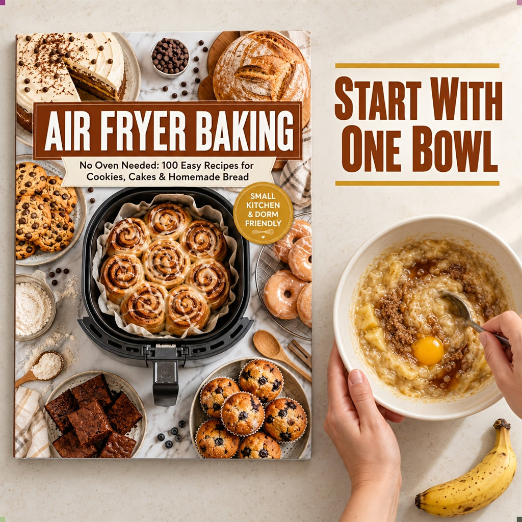 Air Fryer Baking: No Oven Needed, 100 Easy Recipes for Cookies, Cakes & Homemade Bread, Paperback, Small Kitchen & Dorm Friendly
