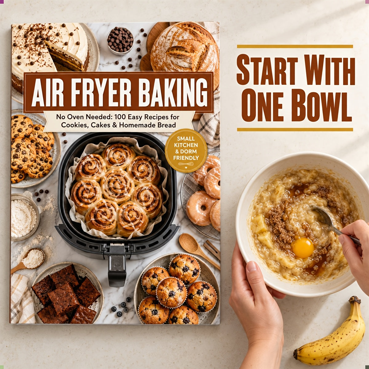 Air Fryer Baking: No Oven Needed, 100 Easy Recipes for Cookies, Cakes & Homemade Bread, Paperback, Small Kitchen & Dorm Friendly
