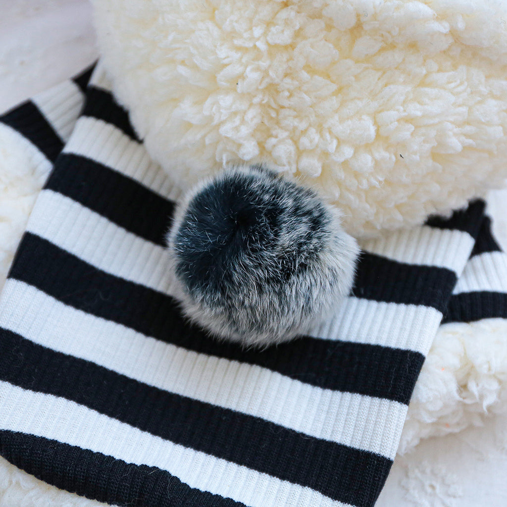 PlushBall Hooded Pet Sweatshirt, Black and White Striped -Lined Dog Clothes, Teddy Chihuahua Cat Autumn/Winter Warm Pullover