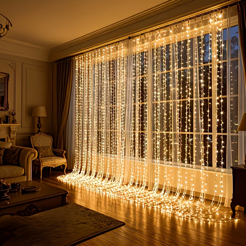 600 LED Hanging Fairy Curtain String Lights, 236.22 X 118.11 Inches Indoor/Outdoor Window Decoration Lights, Decorative String Lights Rope Lights USB Powered, 8 Modes, Suitable for Christmas, Halloween, Weddings, Birthday Parties, and Festive Wall