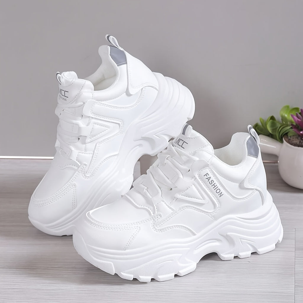 Women's Platform Height-Increasing Lace-Up White Dad Shoes, Fashionable Versatile Casual Student College Style Sneakers for Women, Women Shoes