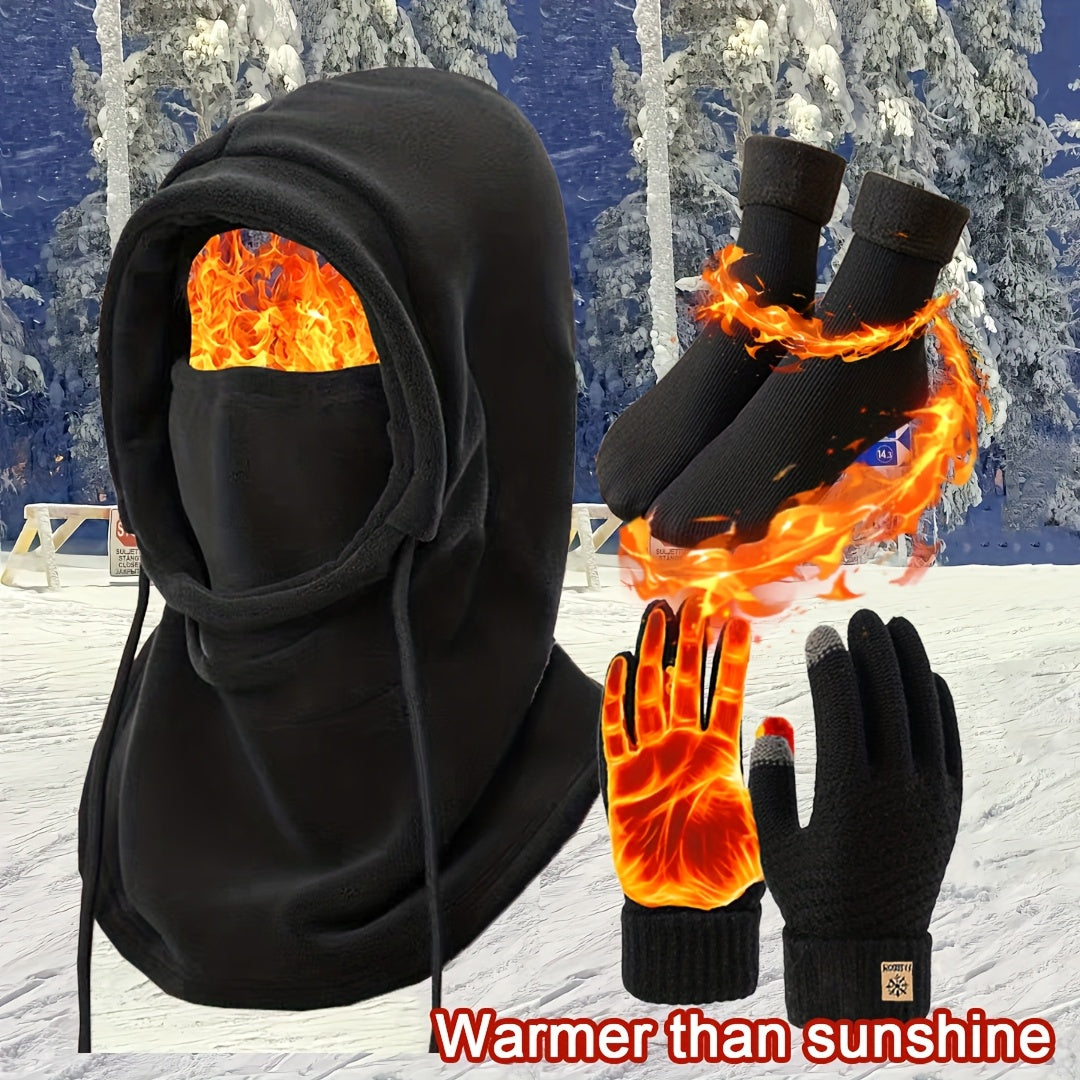 3pcs/4pcs Winter Hat Hood Scarf Gloves Warm Socks Set, Suitable for Christmas Parties, Festive Outfits, New Year Celebrations, And Winter Gifting