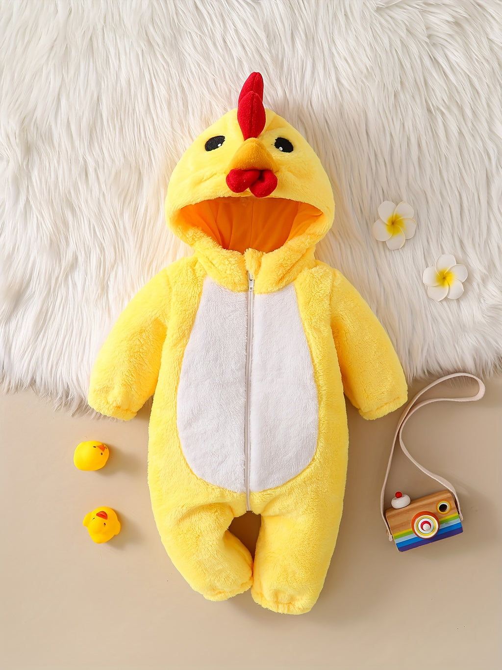 Toddler Girl Clothes, Tolo Rabbit Yellow Chick Jumpsuit - Soft Warm Winter Outfit with Chickens Feet & Beak, Easy On/Off Onesie, Machine Washable Photoshoots & Casual Attire, Perfect for, Outfit for Rabbit, Bunny, Bunny Outfits, Perfect for Outdoor