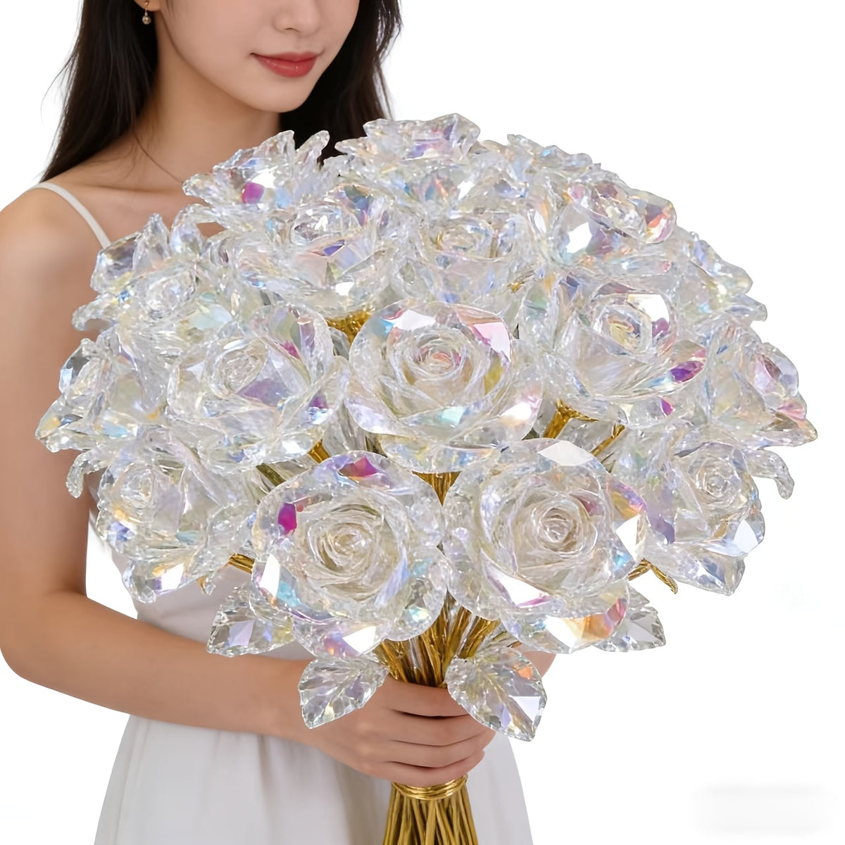 9pcs Set]Eternal Crystal Rose, Artificial Crystal Flower, Lifelike Rose Bouquet Suitable for Weddings, Mother's Day, Easter, Anniversary Centerpiece Decoration, Valentine's Day Gift, Birthday Party, Weddings And Thanksgiving - No Maintenance