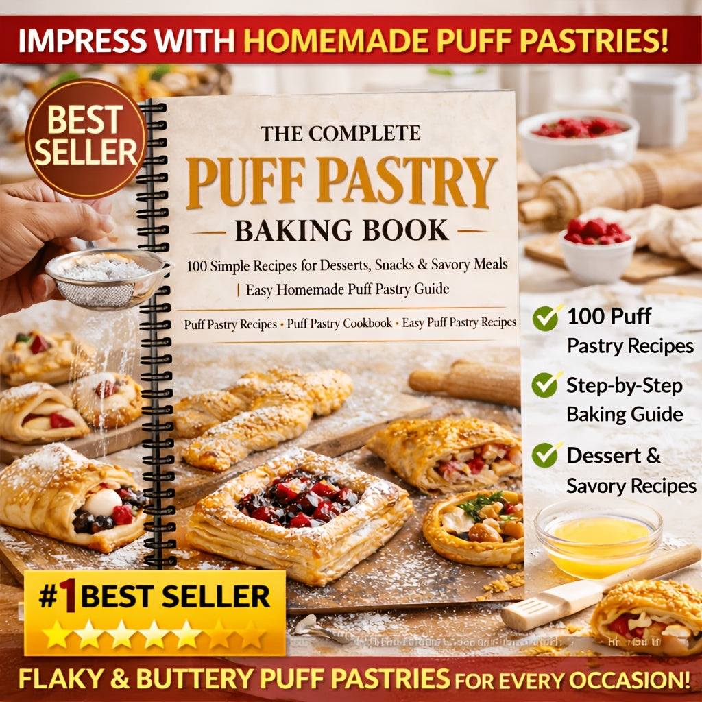 The Complete Puff Pastry Baking Book:100 Simple Recipes for Desserts, Snacks And Savory Meals Easy Homemade Puff Pastry Guide (Spiral Bound)