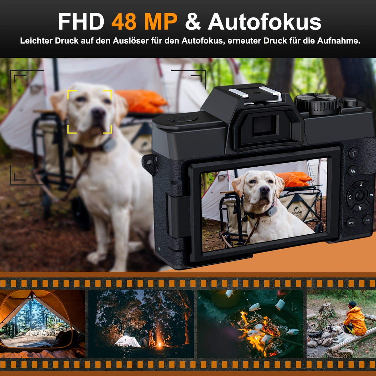 كاميرات تصوير رقمية بتقنية 4K، كاميرا تدوين فيديو بتقنية التركيز التلقائي بدقة 48 ميجابكسل مع بطاقة TF بسعة 64 جيجابايت وبطاريتين، كاميرا فيديو بتقنية مقاومة الاهتزاز وزوم 16X مع عدسة 52 مم