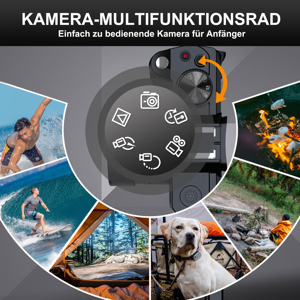 كاميرات تصوير رقمية بتقنية 4K، كاميرا تدوين فيديو بتقنية التركيز التلقائي بدقة 48 ميجابكسل مع بطاقة TF بسعة 64 جيجابايت وبطاريتين، كاميرا فيديو بتقنية مقاومة الاهتزاز وزوم 16X مع عدسة 52 مم