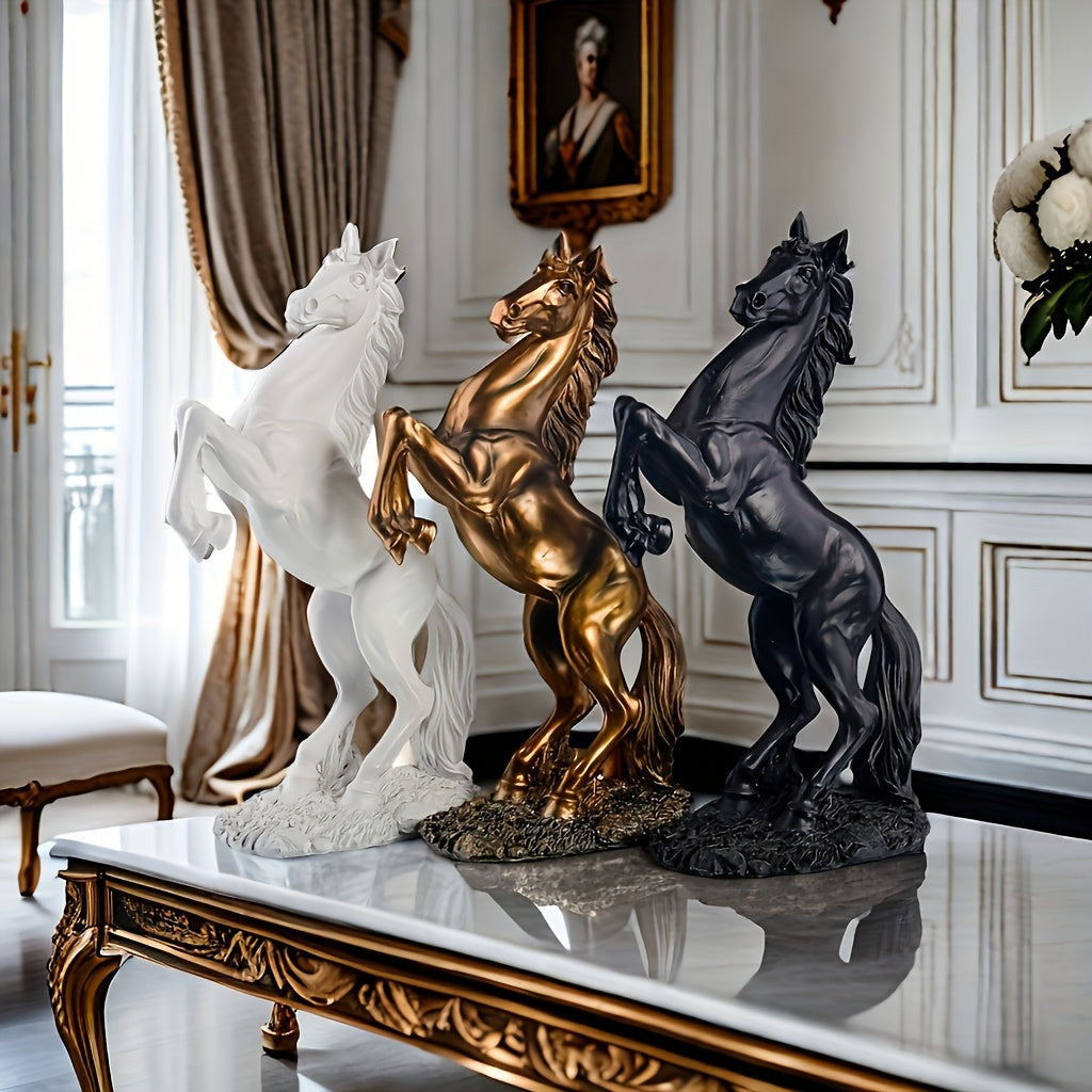 1pc, 3D Horse Decoration, 12inch* 5.51inch* 3.14inch Cm, Suitable for Bookcases, Home Living Rooms, Offices, Cafes, and Bar Decorations, Resin Statue Craft, Black Horse, Bronze Color-colored Horse