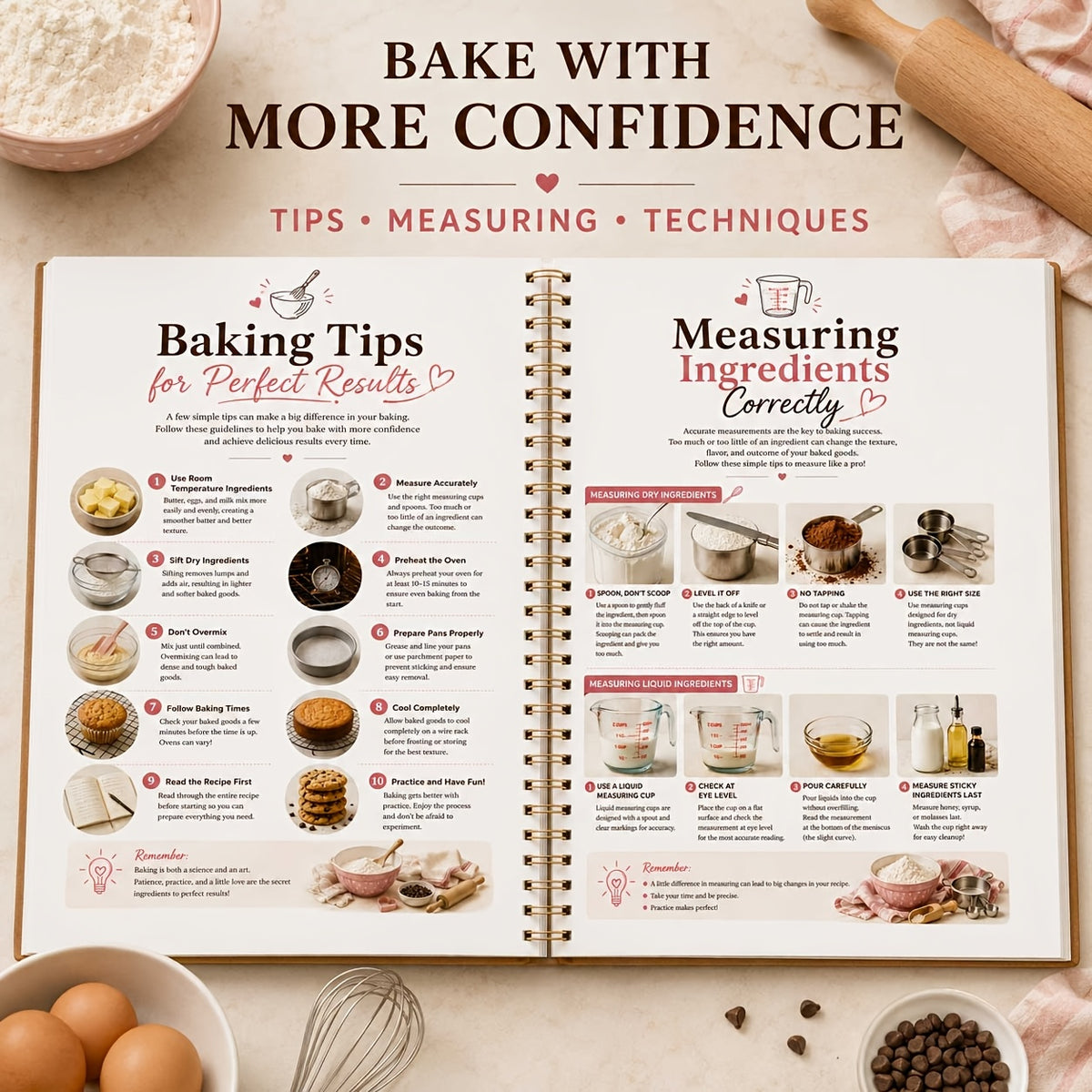 Simple Baking Secrets Cookbook, Spiral Bound Beginner Baking Recipe Book with Cakes, , Breads, Muffins, Brownies, Pastries & Pies, Step-by-Step Instructions, Baking Tips & Recipe Notes for Home Bakers