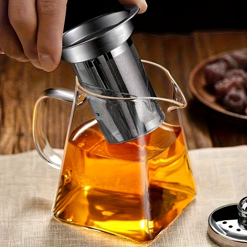 1pc Thick High-Temperature Resistant Glass Teapot with Stainless Steel Filter, Large Capacity for Herbal Tea, Black Tea, And Flower Tea - Ideal for Home Use, No Electricity Required