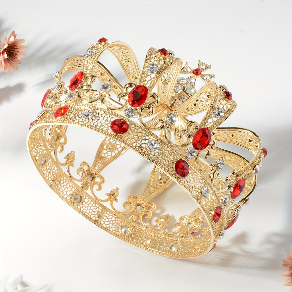 Women's Baroque Style Crown Headpiece - Zinc Alloy, Floral Design, Goth Accessories for Autumn Festival | Durable Construction | Rhinestone Embellished