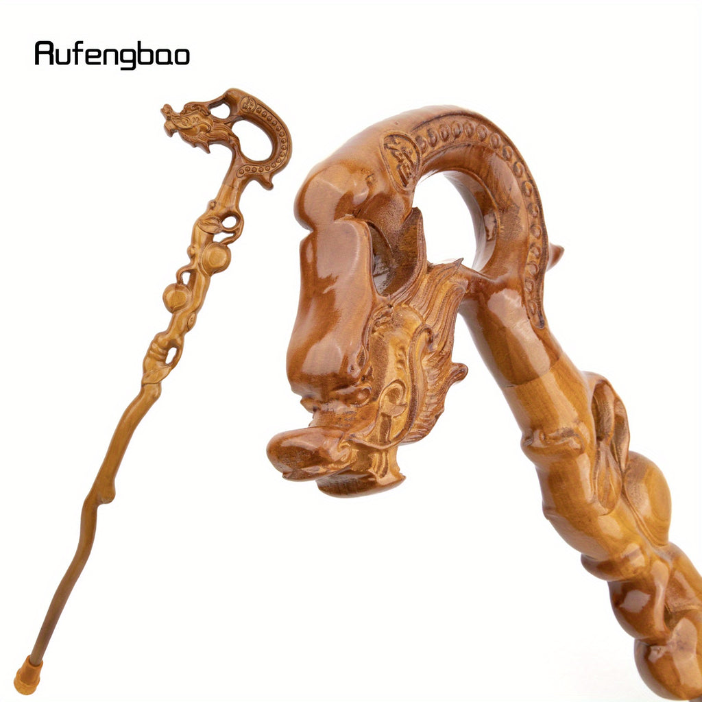 Yellow Dragon Wooden Single Joint Fashion Wood Stick Decorative Cospaly Cane Halloween Crutch Wand Crosier 37.01inch