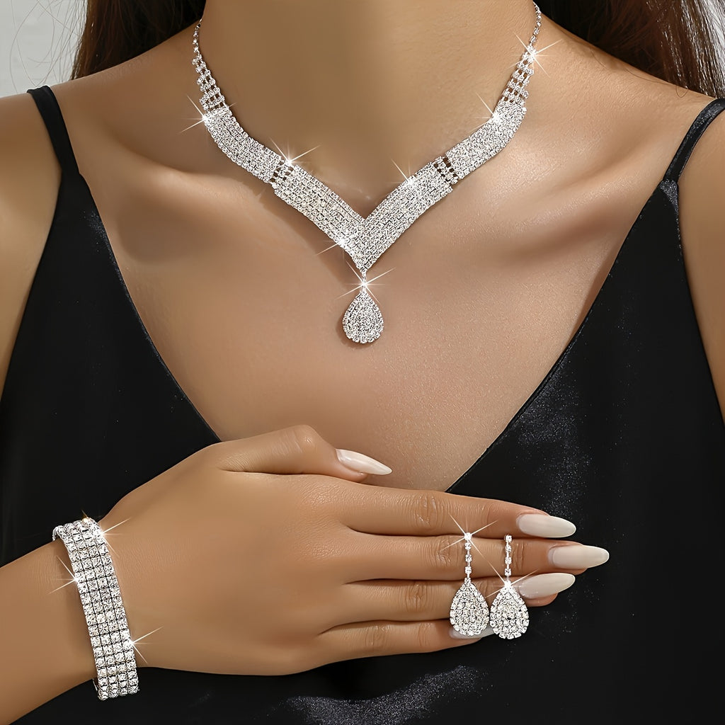 This 4pcs Set Is Suitable For Parties, Weddings, Dances And Vacations. It Features A Luxurious Water Brick Evening Dress, A Hand-held Crossbody Lady'S Dinner Bag, Paired With A Noble, Elegant And Shiny Necklace, Earrings, Bracelet And Ring