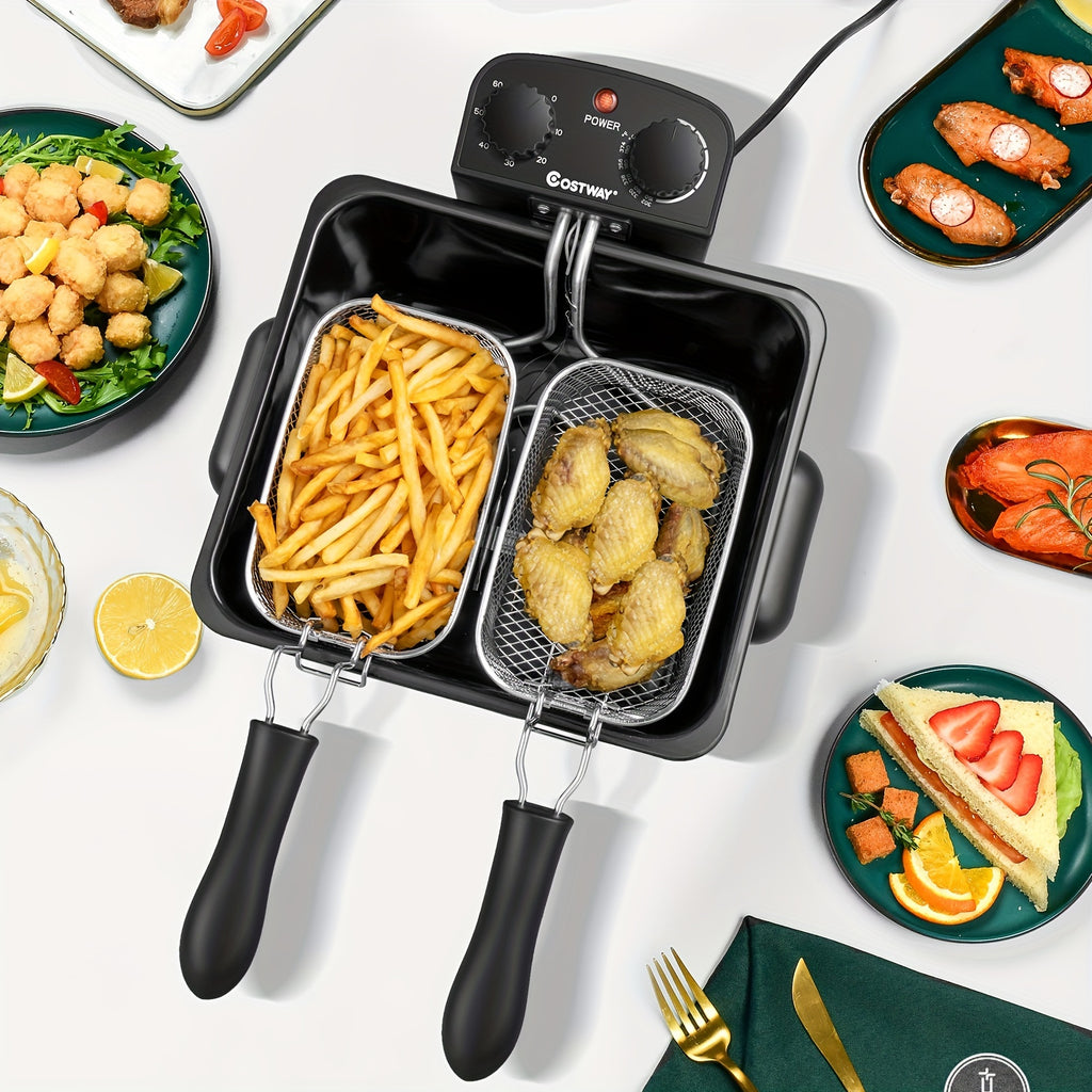 Stainless Steel Electric Deep Fryer with a Capacity of 5.3Qt/21-Cup And 1700W Power Featuring Three Baskets