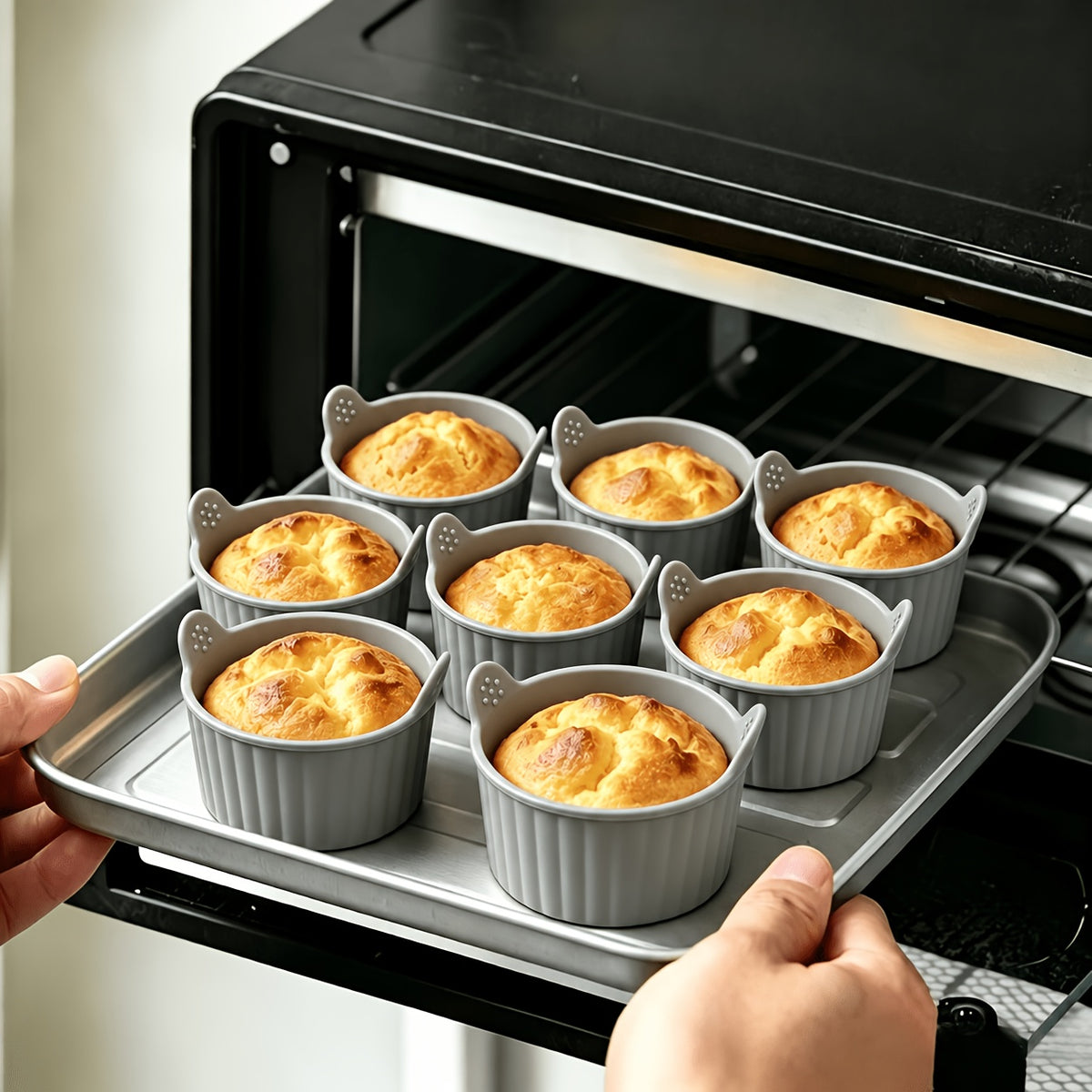 8pcs Multi-functional Air Fryer Baking Cups, Made of Silicone, Ice Cream Cups, Non-stick Round Muffin Pie Molds, Reusable, Even Heat Distribution for Easy Release, with Striped Texture Design, Suitable for Cake Making and Ice Cream Making