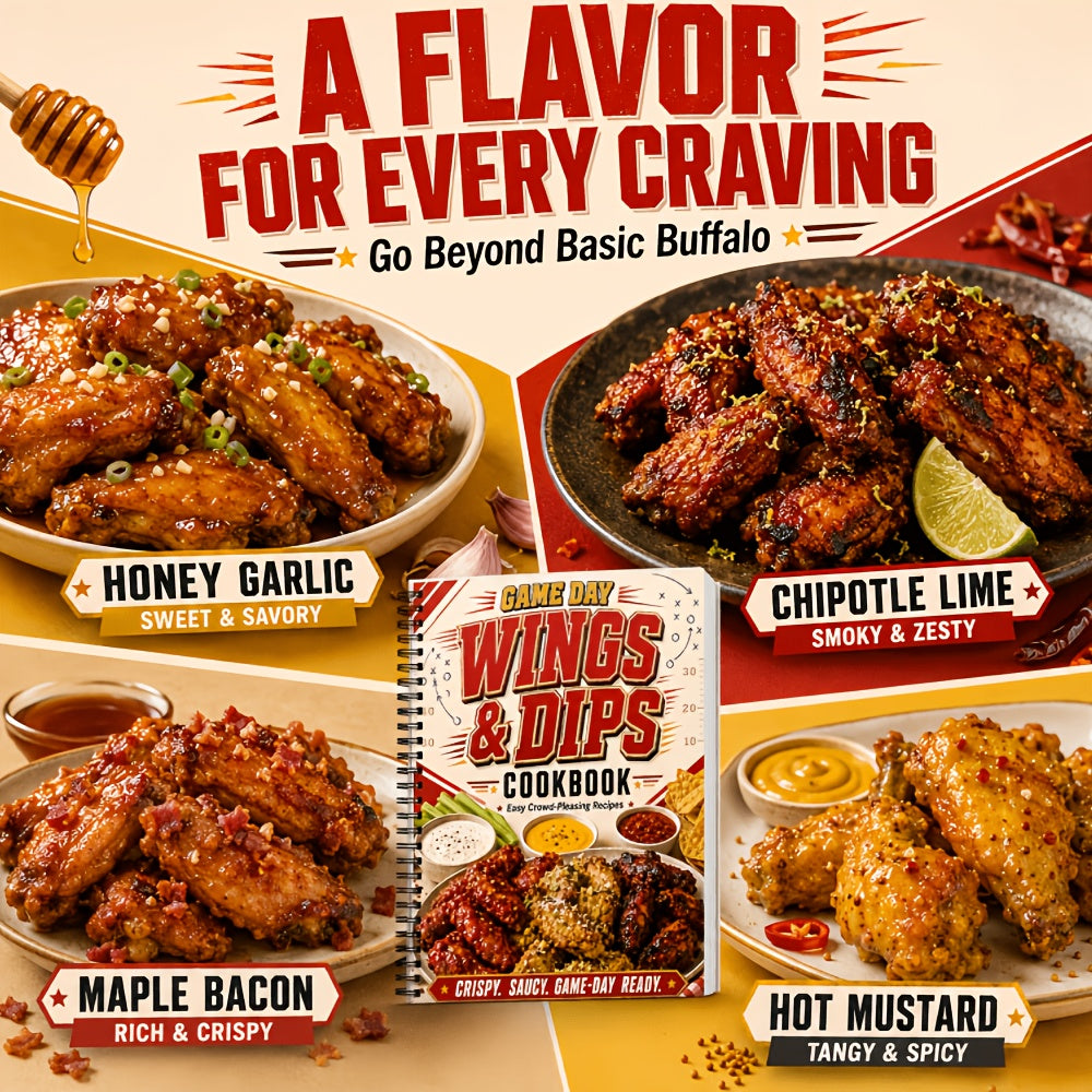 GAME DAY WINGS & DIPS COOKBOOK Makes Game-Day Hosting Easier with Crowd-Pleasing Wings And Dips. Simplify Party Prep, Spend Less Time in The Kitchen And Enjoy The Food, Action And Fun with Everyone.