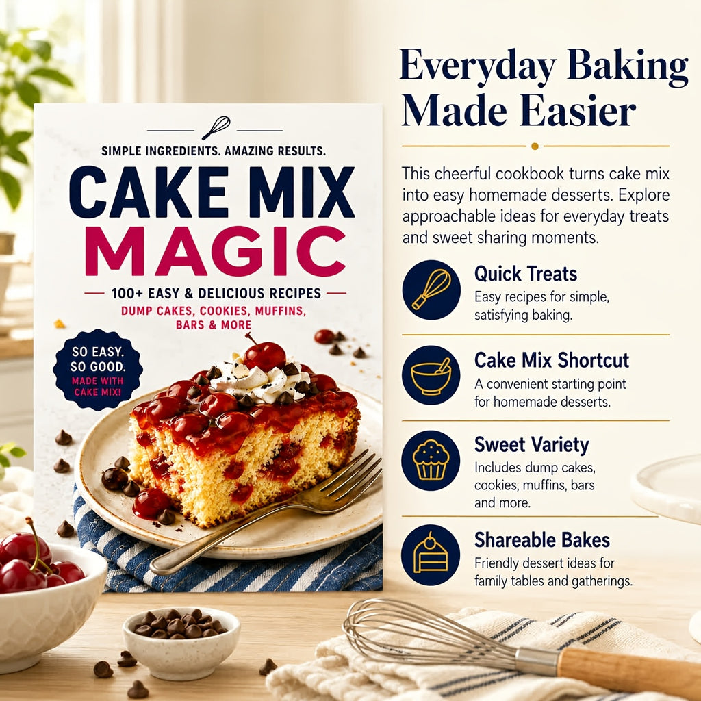 Simple Ingredients, Amazing Results! The Magic of Cake Mix. Over 100 Easy And Delicious Recipes Including Cakes, Cookies, Muffins, Bars And More. Simple to Make And Incredibly Tasty! Create Wonderful Treats Effortlessly with Cake Mix!