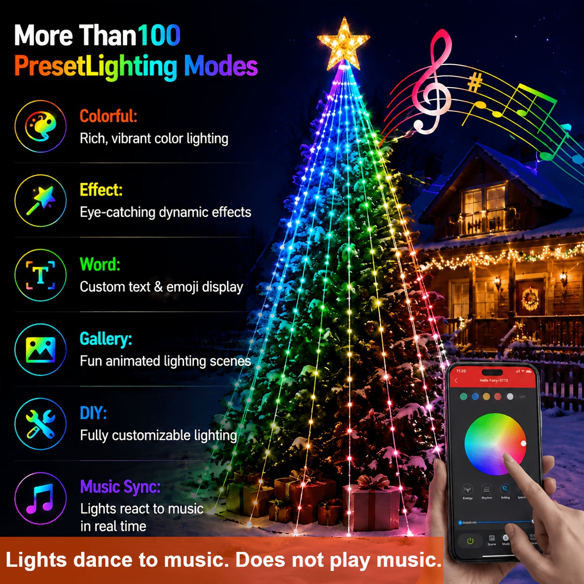 6/7ft Artificial Snow Flocked Christmas Tree with Light, Snowy Hinged Pine Tree with 8 Light Modes & Memory Function, Premium PVC Needles/Solid Metal Stand, Xmas Full Tree for Indoor and Outdoor